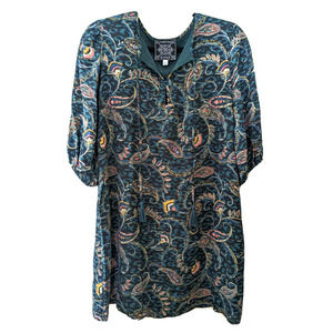 JOHNNY WAS Marzanna SILK DRESS XS Multi Print Mini Boho Slip Shift Tunic Tassels